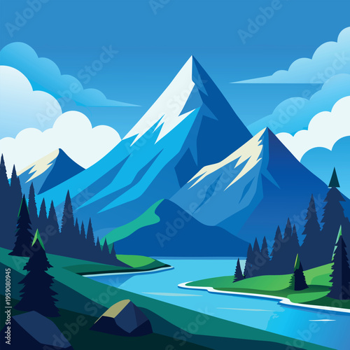 A breathtaking animated mountain landscape inspire. 