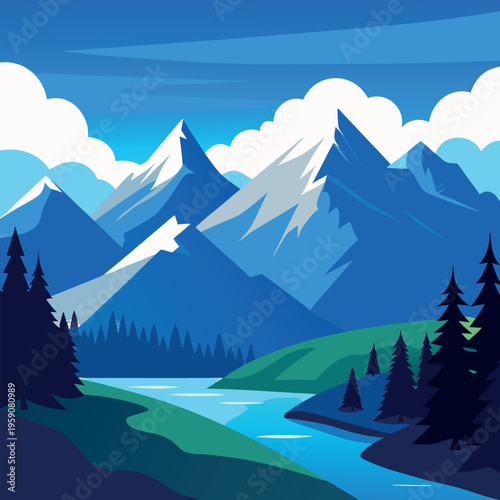 A breathtaking animated mountain landscape inspire. 