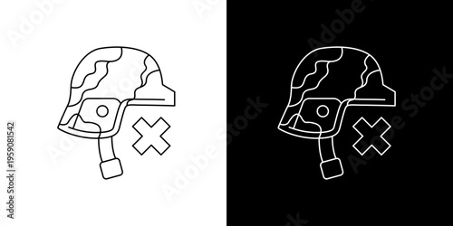 Single icon of military helmet with a cross symbol indicating danger or a warning, suitable for safety and defense themes