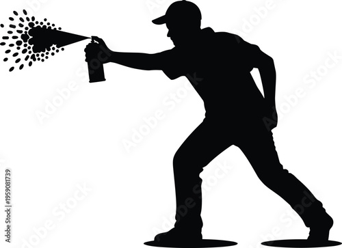Spray paint artist silhouette vector illustration, graffiti street art man with aerosol can isolated on white background for urban design, creative, stencil, poster and apparel use