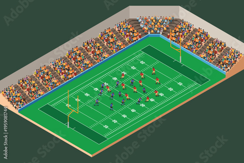 Isometric American Football Game in a Stadium Vector Illustration
