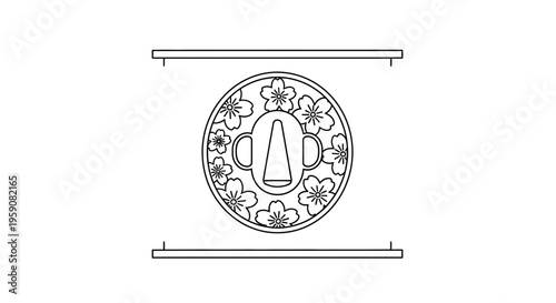 Japanese Tsuba Cherry Blossom Design - Traditional Sword Guard Illustration