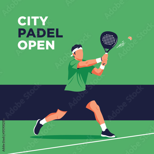 Dynamic Padel Tennis Player In Action During City Open Tournament Illustration
