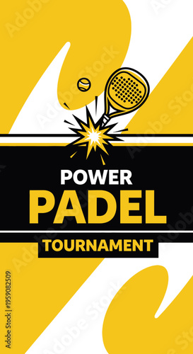 Dynamic Padel Tournament Graphic With Racket and Ball Action