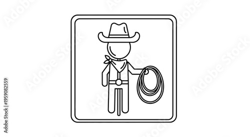 Line Art Icon of a Cowboy Holding a Lasso, Western Style