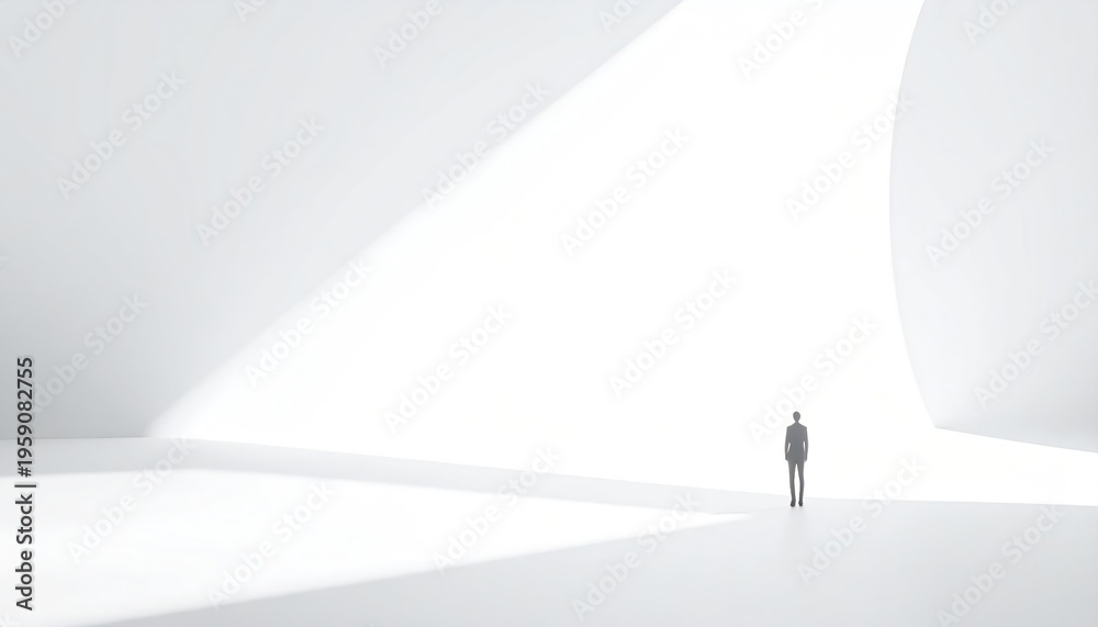 Obraz premium Man Standing Alone in Bright Empty Space.