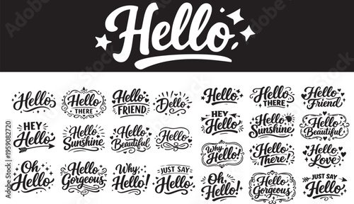 Hello Lettering Quotes Bundle – Handwritten Script Greeting Phrases Set