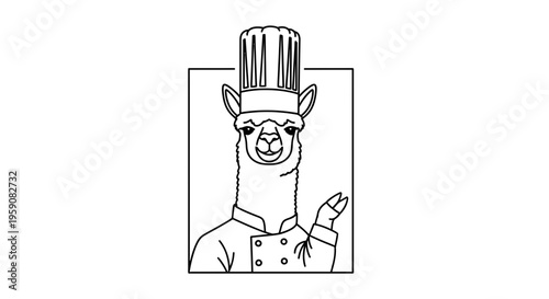 Llama Chef Illustration: Cute Animal in Chef Hat and Uniform, Cartoon Style