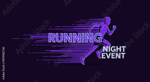 Dynamic Purple Runner Silhouetted Against Abstract Motion Streaks Night Event