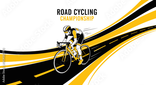 Dynamic Road Cyclist Illustration Showcasing Championship and Speed in Bold Graphics Design