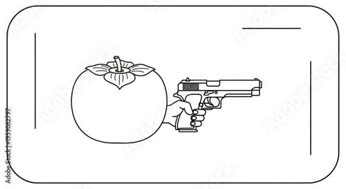Hand Holding Gun to Tomato: Concept of Food Safety, Crime, or Violence