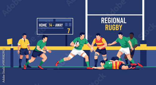 Dynamic Rugby Match Illustration Capturing Intense Sports Action