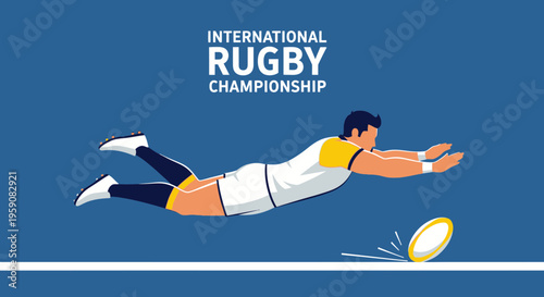 Dynamic Rugby Player Diving For Score In International Championship Action