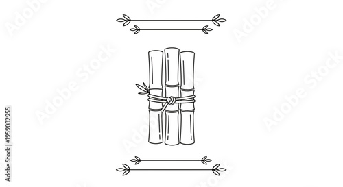 Hand-drawn bamboo stalks tied with twine, decorative elements