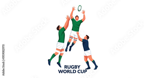 Dynamic Rugby Players Competing for the Ball in Mid-Air