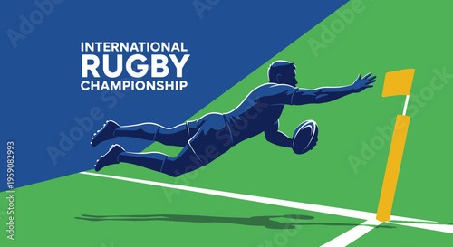 Dynamic Rugby Player Scores Try in International Championship Illustration