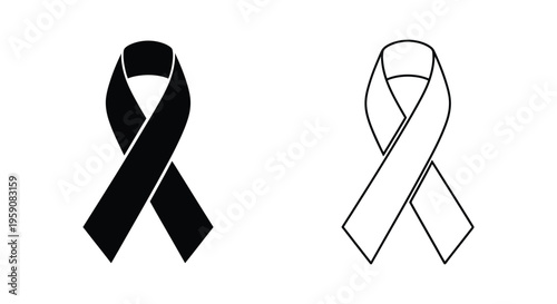 Awareness ribbons, black and white icons, vector symbols, support signs isolated on White Background