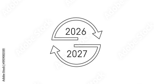 Circular Arrows Showing Transition From 2026 to 2027, Year Change Concept