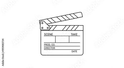 Clapperboard for filming movie scene, director, production, and date information