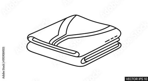 Clean Folded Towel Icon, Simple Line Art, Isolated on White Background