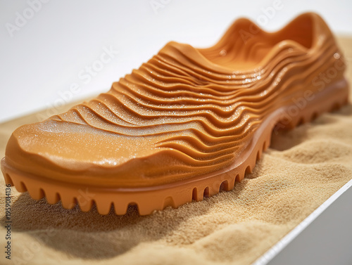 A sandy track with gentle waves forming around a runner’s footprint