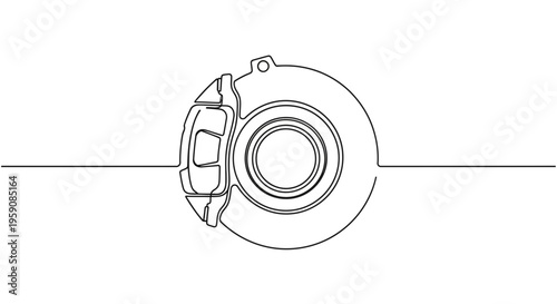 Car Brake Disc and Caliper, Minimalist Line Art