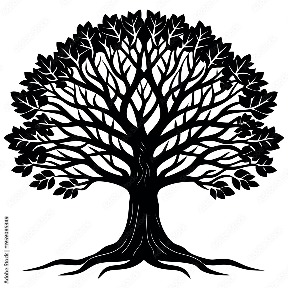 Obraz premium Banyan tree illustration vector design with a white background. 