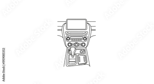Car Interior Dashboard Console with Gear Shift and Infotainment Screen