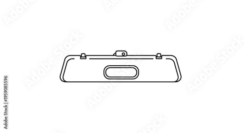 Car sun visor with vanity mirror and clip, simple line art icon, isolated on white background.