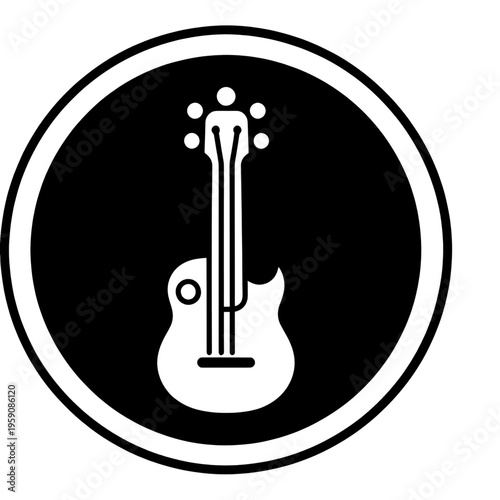Outline Guitar In Circle Line Icon