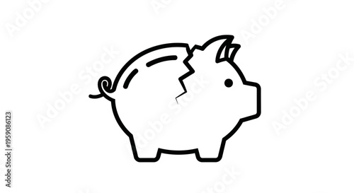 Broken Piggy Bank Icon - Financial Crisis and Savings Loss Concept