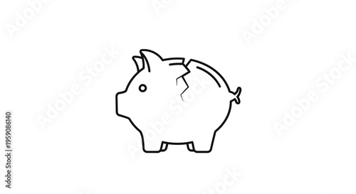 Broken Piggy Bank Icon: Financial Crisis, Debt, Savings Loss, Economic Downturn Concept