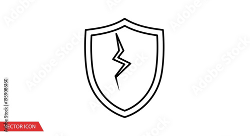 Broken Shield Icon, Security Breach, Protection Failure, Risk Symbol, Danger Alert