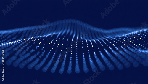 Abstract blue digital data wave background with undulating particle array and futuristic technology concept.