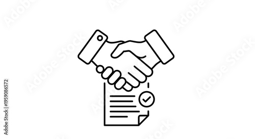 Business Partnership Agreement Handshake with Approved Contract Document Icon
