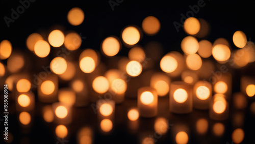 Festive Golden Bokeh Lights from Candles on Dark Background for Events