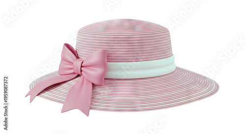 Pink Straw Hat with White Band and Pink Bow