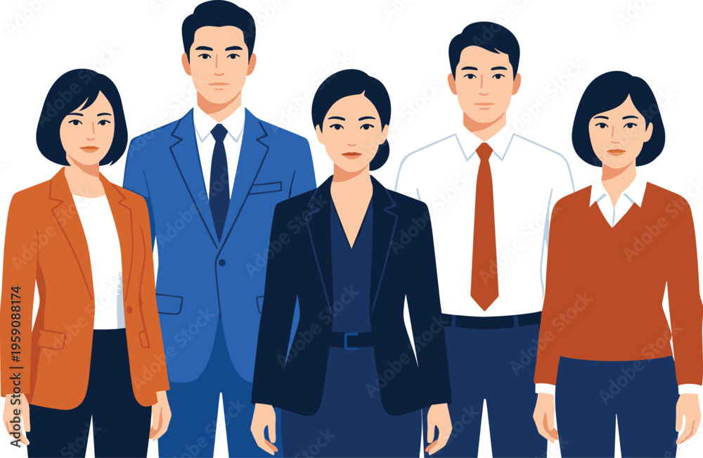 Fototapeta premium Group of diverse business professionals standing together, representing teamwork and corporate unity in a professional setting