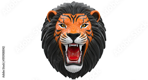 Stylized Tiger-Lion Hybrid Head with Open Mouth