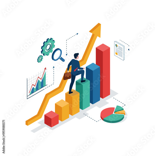 Wallpaper Mural Businessman climbing bar chart for business growth and success. Torontodigital.ca