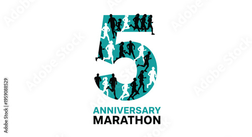 Dynamic Running Silhouettes Adorning the Number Five Anniversary Marathon Emblem