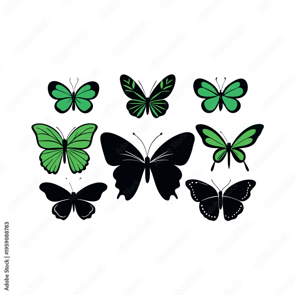Obraz premium Butterfly silhouettes collection vector illustration. 