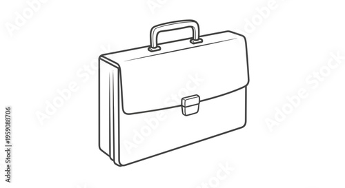 Black and White Illustration of a Classic Briefcase, Business Travel Accessory