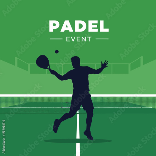 Dynamic Silhouette of Padel Player in Action on Green Court