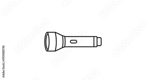 Black and white line art illustration of a flashlight on a white background