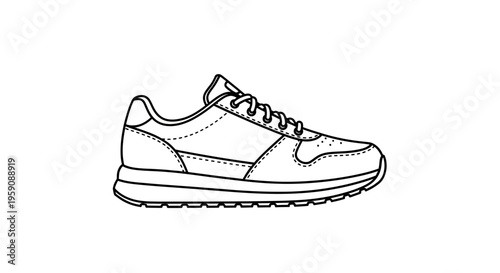 Black and White Line Drawing of a Classic Sneaker Shoe