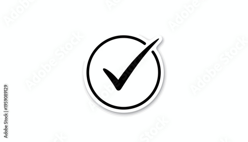 Black Check Mark in Circle Icon, Simple Graphic Symbol for Success, Approval, Done, and Correctness