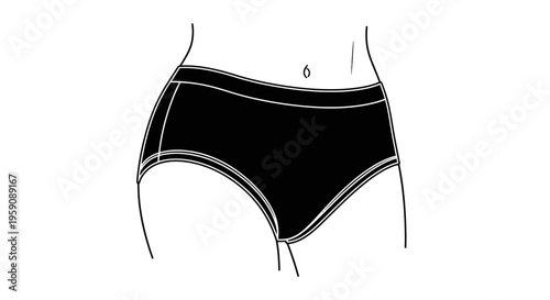 Black High-Waisted Panties, Women's Underwear, Simple Line Art Illustration