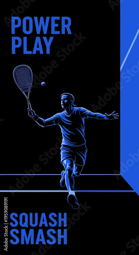 Dynamic Squash Player in Action Capturing a Powerful Smash