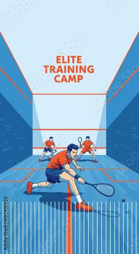 Dynamic Squash Players Engage In Intense Elite Training Camp Action